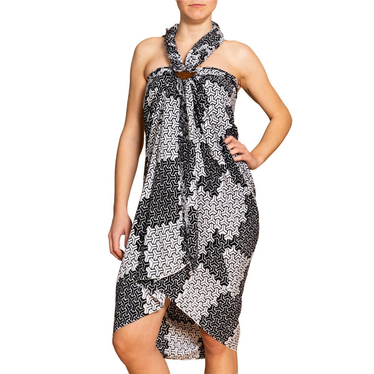 PANASIAM Pareo Sarong Wachsbatik schwarzweiß aus hochwertiger Viskose Strandtuch, Strandkleid